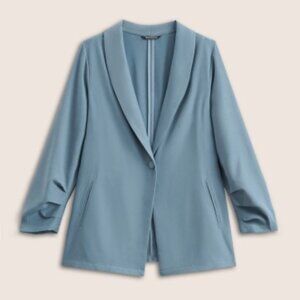 Lapel Collar Pleated Sleeve Button Up Blazer